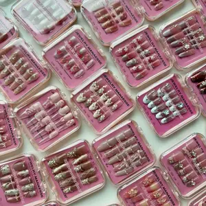 Handmade Nails Set Pink Glossy Reusable Nail Tips (Size M) with Glue Assorted products