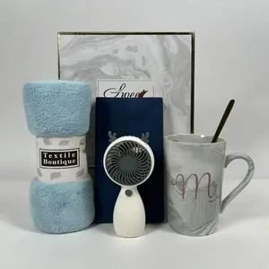 Luxury Comfort Gift Box Set – Ceramic Mug, Plush Blanket, Portable Mini Fan & Premium Notebook