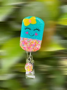 Happy Pill Badge Reel 2 Inch Retractable Swivel Alligator Clip Pharmacy Theme Fun & Functional Accessory for Pharmacy Employees