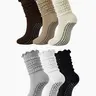Women's 6 Pairs Pilates Grip Socks with Ruffle & Long Scrunch Cuffs, Non-Slip Yoga/Ballet/Barre/Gym Workout Socks, All-Season Athletic Slipper Socks, Athletic Knit Socks