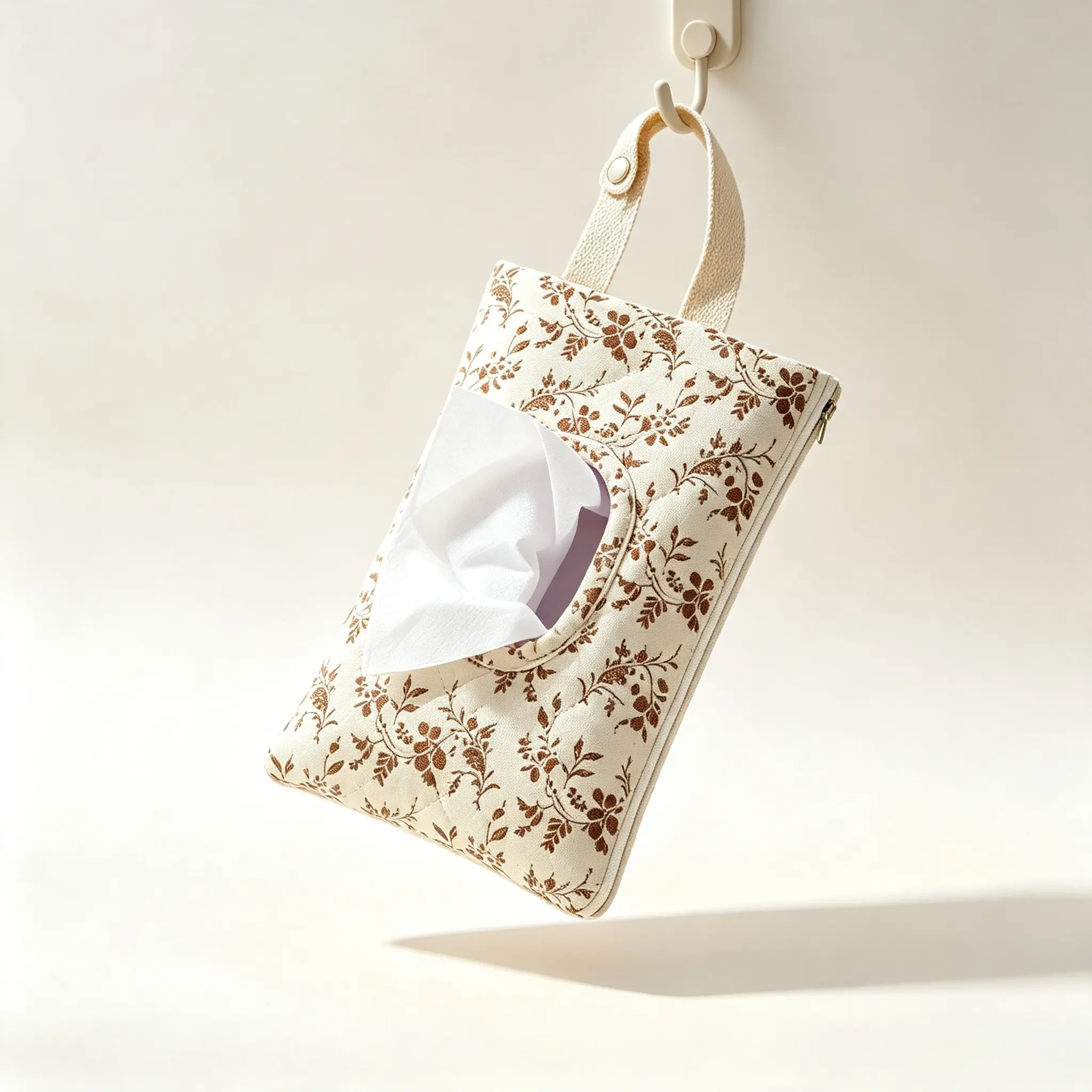 Hanging Floral Print Wet Wipes Hang Pouch - Textured Cloth All Over Print Lightweight Portable Tissue & Diaper Holder, Travel Ready Home Organizer Storage Bag for Strollers Daily Use, Daily Access