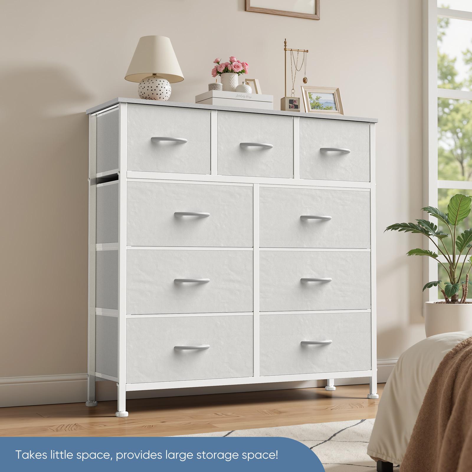9 Drawers Dresser for Bedroom, Storage Drawers, Fabric Storage Tower  Chest of Drawers with Fabric Bins, Sturdy Metal Frame