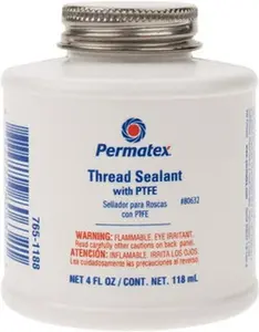 Permatex White PTFE-Based Thread Sealant (80632) - 4 oz Brush Top Can, max 300°F Working Temperature, for Pipes & Fittings