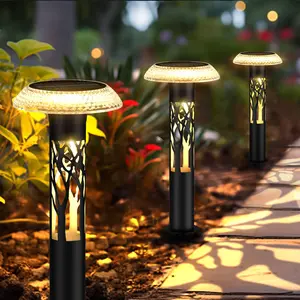 DERAYSION 6 Pack Solar Pathway Lights Outdoor, 18.3 Inch IP65 Waterproof Solar Garden Lights, Tree Pattern Diamond Shade, 9 Modes Warm White & Color Changing Dual LED Solar Landscape Lights for Yard Patio Walkway Decor