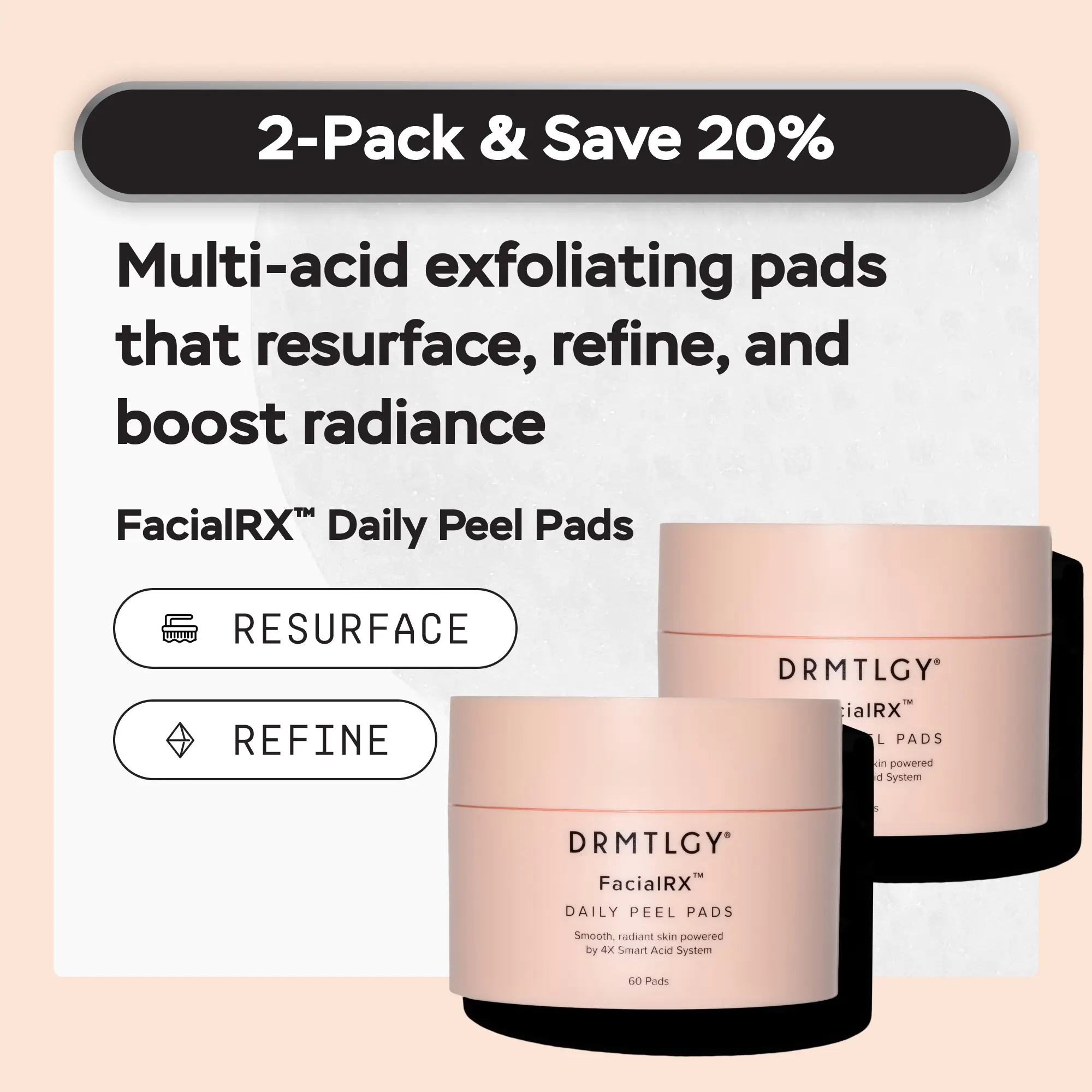 FacialRX Daily Peel Pads (2-pack) with Mandelic, Lactic, Succinic, and Salicylic Acid. Gentle Barrier-Friendly Exfoliating Pads FacialRX Daily Peel Pads (2-pack) with Mandelic, Lactic, Succinic, and Salicylic Acid. Gentle Barrier-Friendly Exfoliating Pads