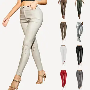 High Waist PU Leather Skinny Pants Punk Music Festival Black Fit