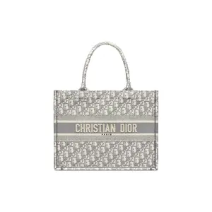 DIOR Book Tote Medium Gray Oblique Jacquard Canvas Shoulder Bag for Women