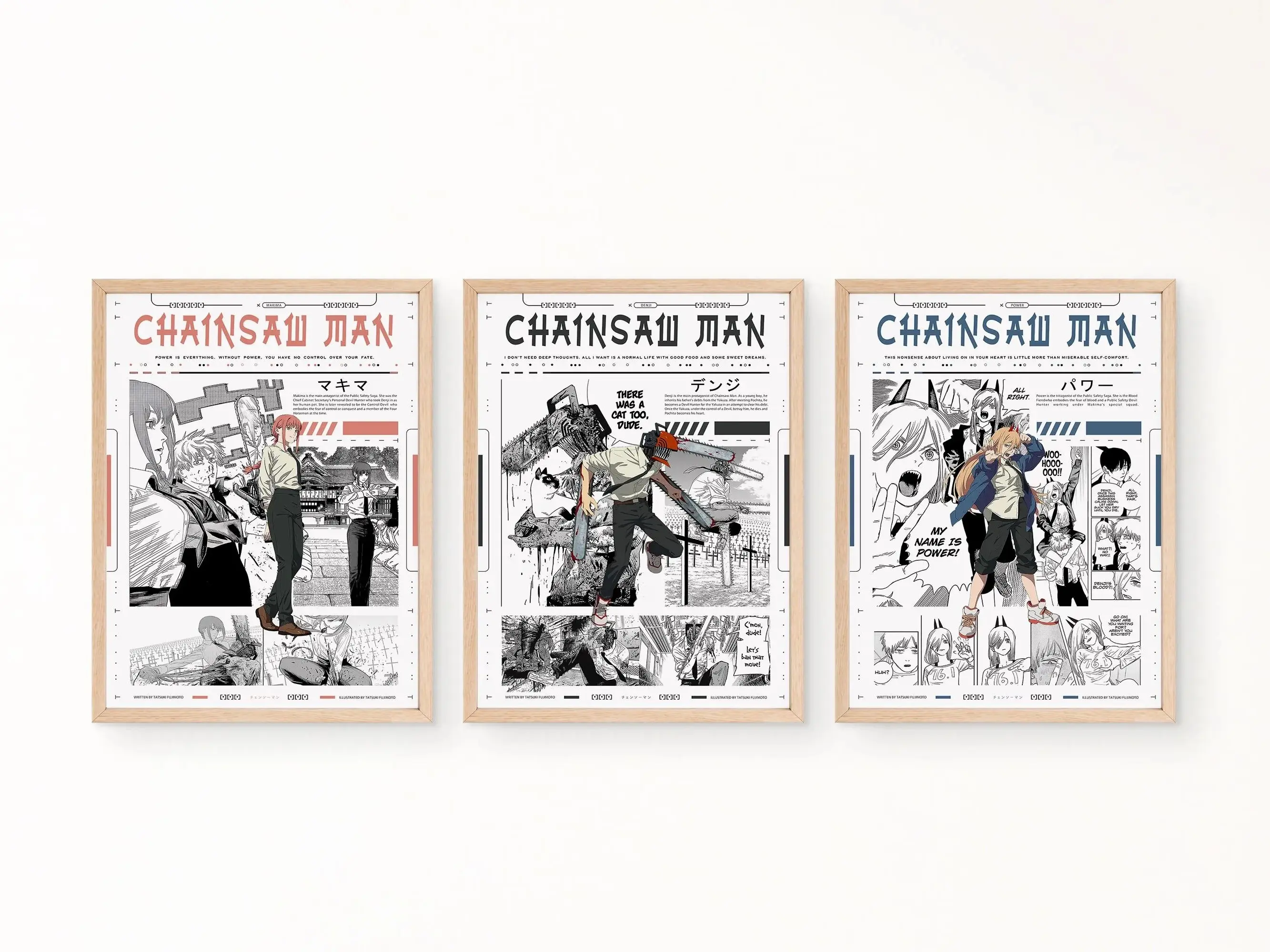 CHAlNSAW Man Anime Poster Set - Denji Makima Power - Premium Satin Paper - Ultra-High Resolution - Manga Wall Collage - Gift for Manga Lovers - 27 Sizes Available