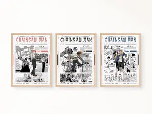 CHAlNSAW Man Anime Poster Set - Denji Makima Power - Premium Satin Paper - Ultra-High Resolution - Manga Wall Collage - Gift for Manga Lovers - 27 Sizes Available