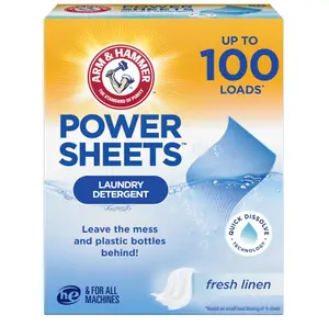 Arm & Hammer Power Sheets Laundry Detergent, Fresh Linen 50ct, up to 100 Small Loads (Packaging may vary)