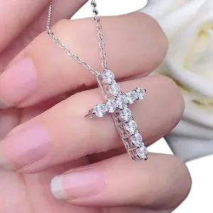 3.0mm 4mm Moissanite Necklace 925 Sterling Silver Cross
