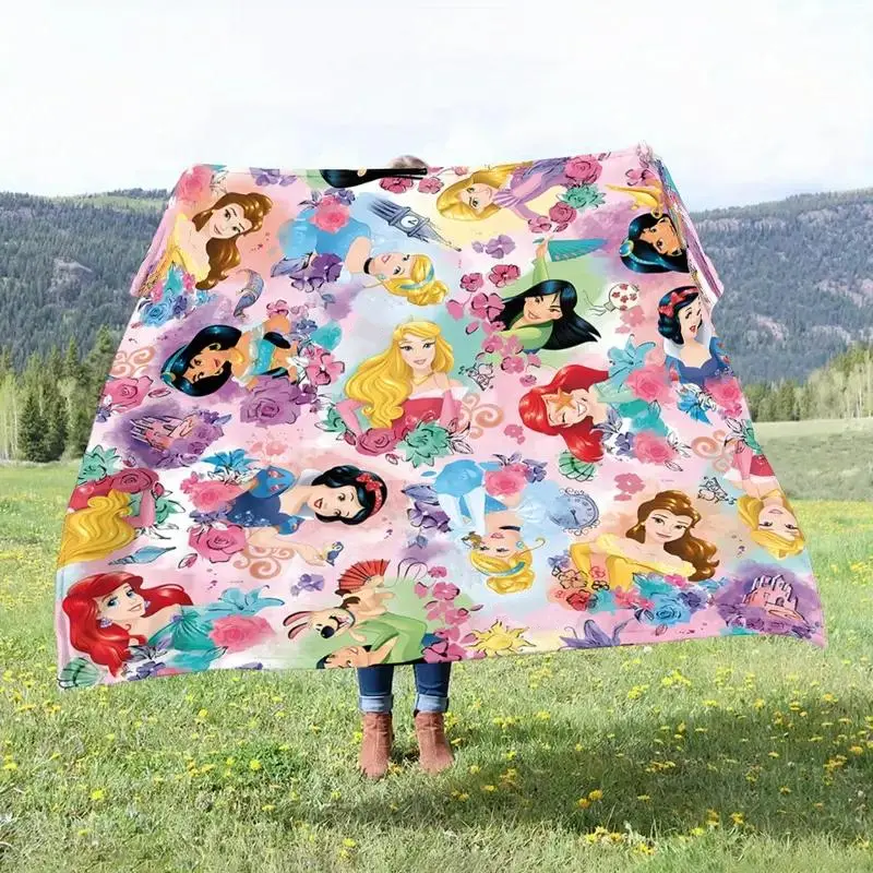 DISNEY CLASSIC Princess Flannel Blanket - Soft, Cozy, and Cute with Vibrant Cartoon Designs - Perfect for Girls, Women