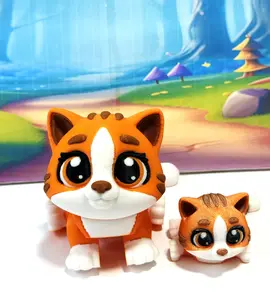 Articulated Ginger Cat, 3D Printed Mother and Child Ginger Cat, Posable Stress Relief Toy, 3D Printed in USA - ABSHC-Black