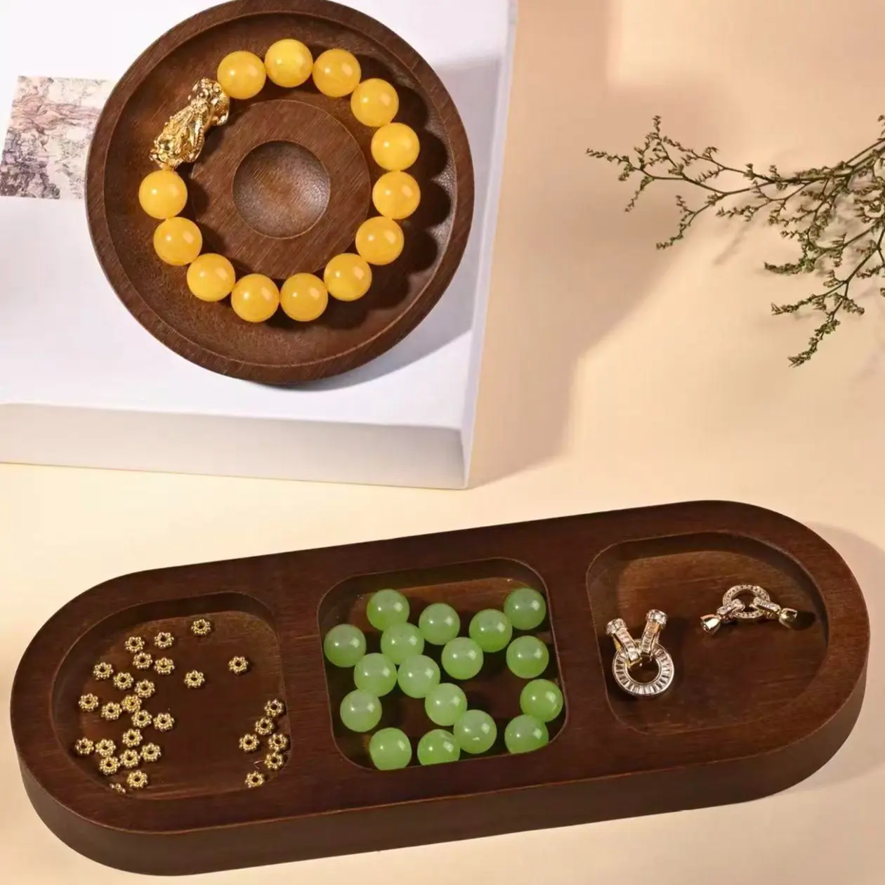Vintage Walnut Beading Tray, DIY Handmade Jewelry Making Display Tool