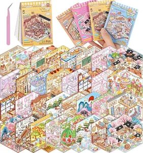 Easter Gift 22-Sheet Pack of English-Language Christmas Series Diorama Stickers Cartoon Miniature 3D Scene Stickers