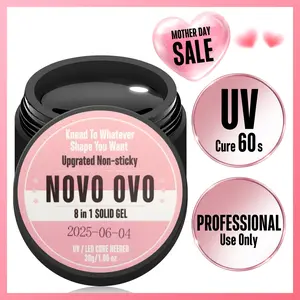 NOVO OVO Non-sticky Solid UV Nail Gel Glue for Press on Nails and Soft Gel x False Nail Tips 8 in 1,Strong & Long Lasting, 3D Gel for Acrylic Sculpture & Decoration Knee with Hand, 30g