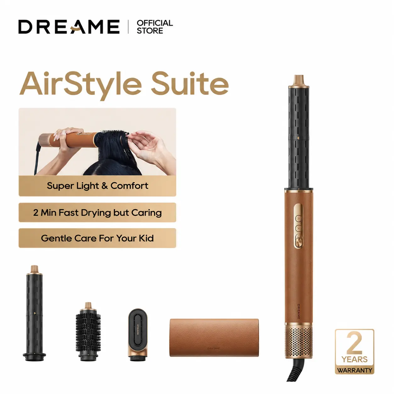 DREAME AirStyle Suite Hair Styler & High-Speed Dryer, 110,000 RPM Motor, 3 Essential Snap-On Attachments for Curling, Volumizing & Fast Dry, Frizz Control, Cool Shot, Luxury Leather Travel Bag