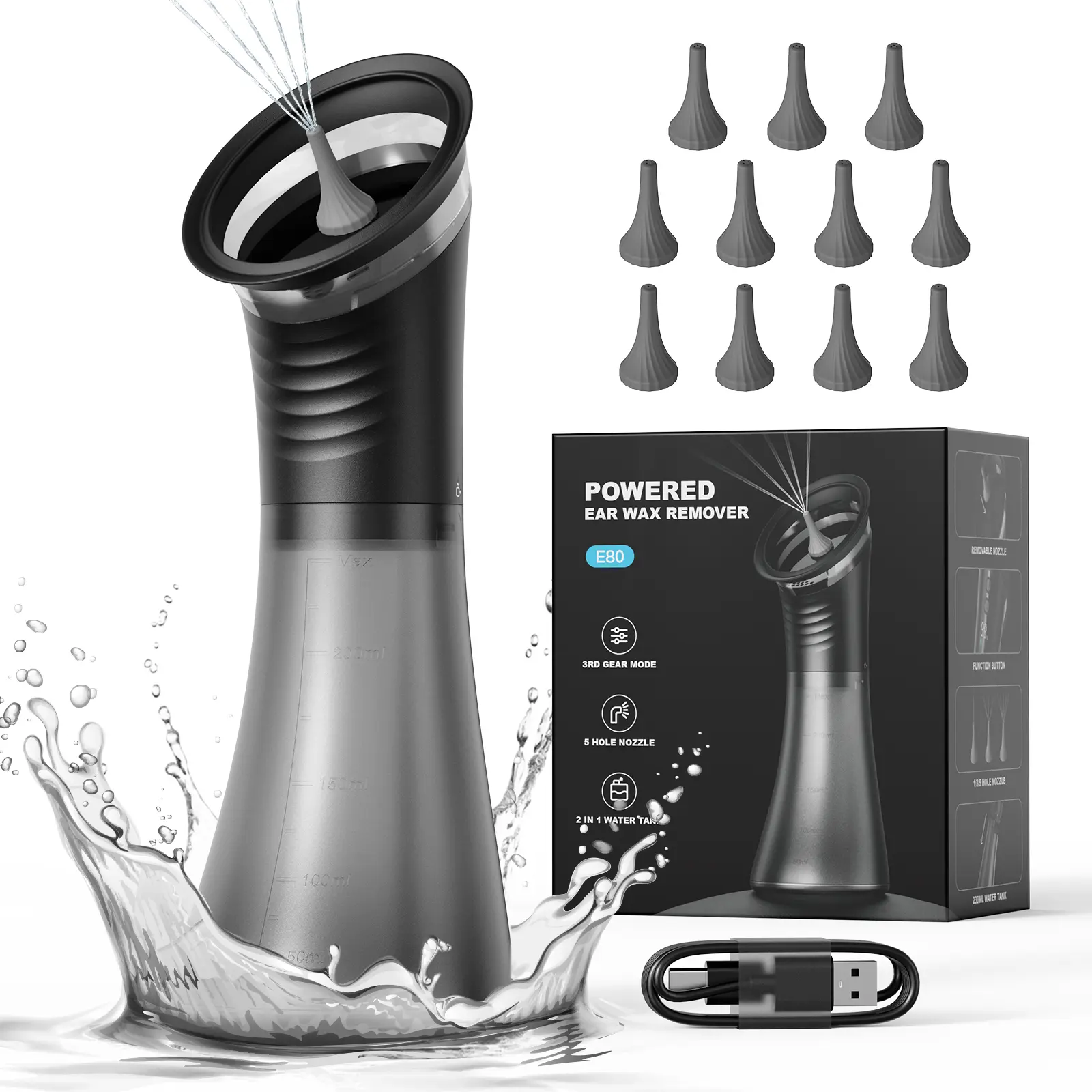 Ear Wax Removal, Effective & Safe Electric Ear Clean Kit for Earwax Buildup I Ear Cleaner Irrigation Flushing System, 4 Pressure Modes Water Temperature Sensor, IPX6, Ear Cleaning Tool USB Rechargeable
