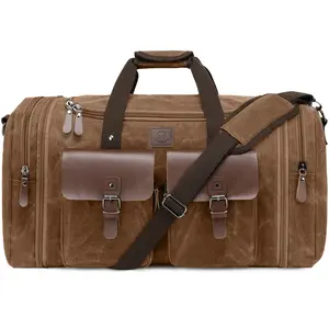 Densata waxed Canvas Travel Duffel Bag for Men Overnight High Large Capacity Convertible Waterproof Holiday Durable Storage Weekender Handbag Suitcase Garment Lightweight ideal gift Portable personalized outdoor vintage Spacious Expandable  duffle bags