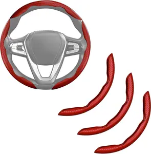 Carbon Fiber Steering Wheel Cover Anti-Slip Wrap Snap on  Steering Wheel Accessories Grip 15 inch Universal 3 count Matte Red