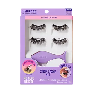 Impress Falsies Pre-Glued Strip False Eyelashes Starter Kit - Classic Volume | 2 Pairs, With Applicator, 10mm