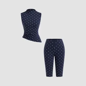 Cider Cotton-blend High Neck Polka Dot Asymmetrical Hem Top & Mid Rise Capri Pants Set SwimWeek