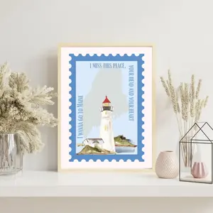 Blue Vintage Stamp Wall Art, Lyric Music Poster Unframed, Indie Folk Music Art Print, Bedroom Wall Decor, Retro Wall Art Aesthetic Print