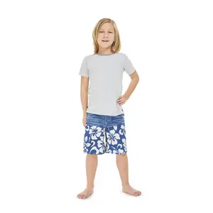 Boy Hawaiian Board Shorts in Vintage Hibiscus Navy