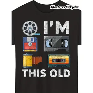Retro Media Technology T-Shirt - Vintage Tape, VHS, Floppy Disk Print Short-Sleeve Crew Neck Shirt - Digital Heat Transfer Casual Shirt, Suitable for Tech Conferences and Everyday Wear graphic tee