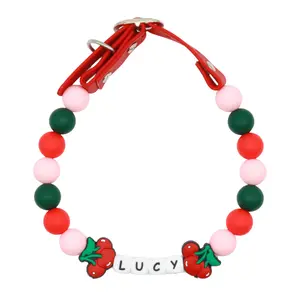 Custom Beaded Name Collar for Dogs-  Adjustable Cherry Necklace-Small, Medium, Large Pets-Handmade in the USA with Colorful Beads-Personalized Colors