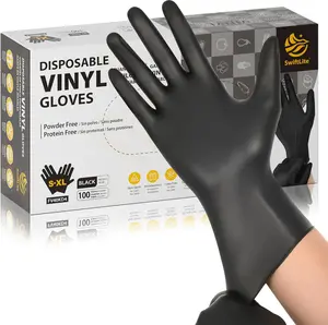 Black Vinyl Gloves Food Grade Disposable Latex Free & Powder Free for Cleaning Cooking Food Prep, 100 Box Hand Plastic Water Proof