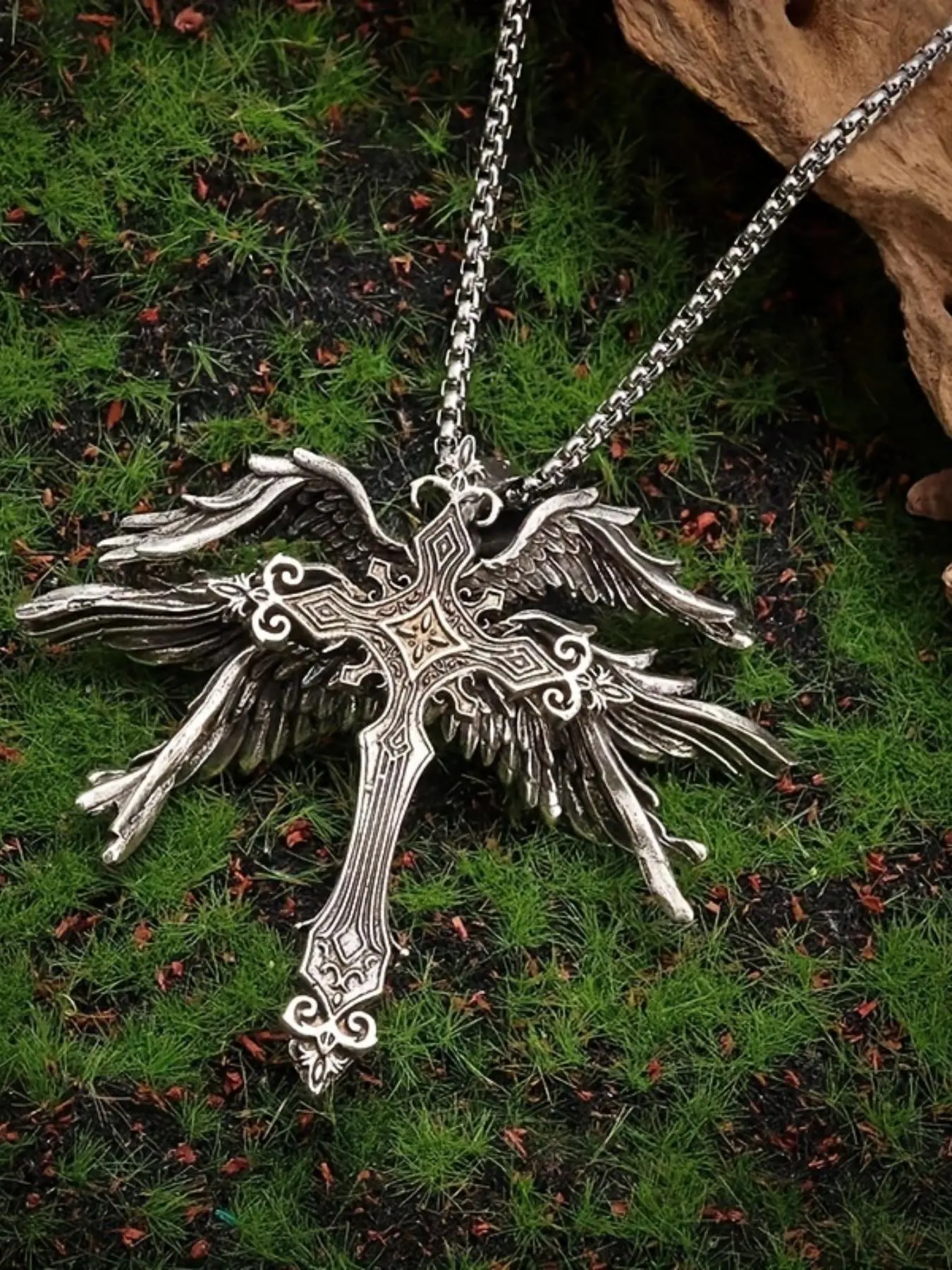 Vintage Angel Wing Design Pendant Necklace, Punk Style Necklace for Party, Daily Decor, Trendy All-match & Exquisite Jewelry for Birthday Gift, Cross Necklace, Coptic Cross Necklace, Fashion Necklace, Fashion Cool Accessories