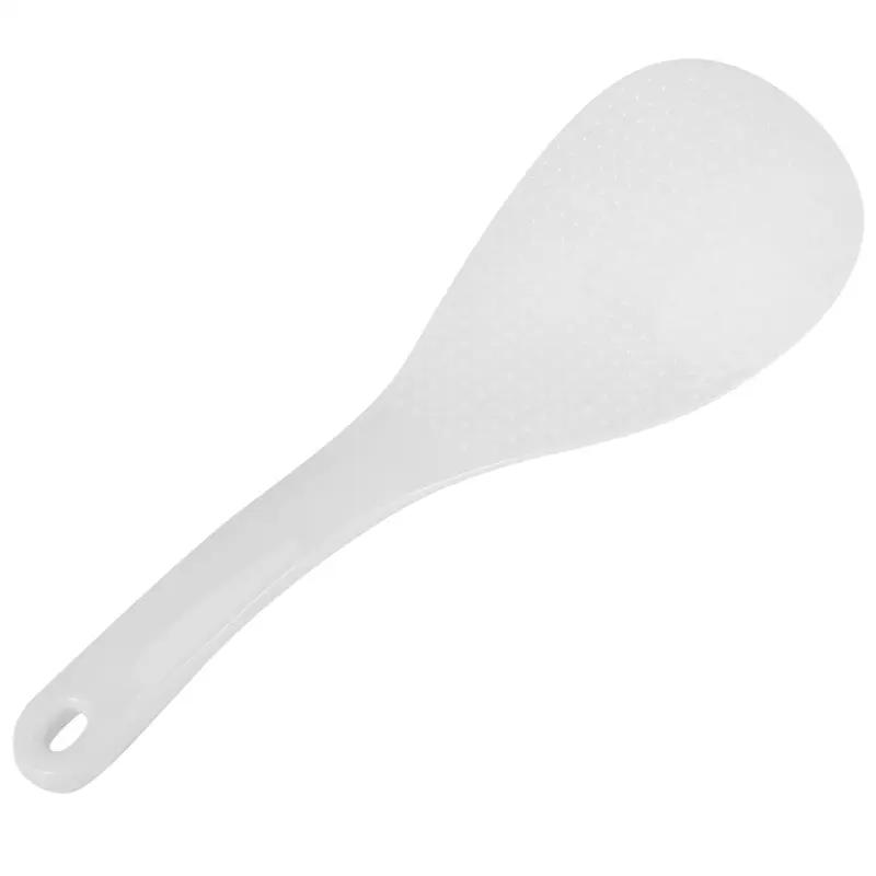 White Dotted Non-Stick Plastic Flat Rice Scoop Spoon - Home Kitchen Cutlery with Convenient Handle, 20.3x6.5x1 cm, 31g, Ideal for Meals