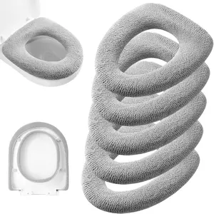 5Pack Thicker Bathroom Toilet Seat Cover Pads- Soft Warmer Toilet Seat Cushion Cover Stretchable Washable Fiber Cloth, Easy Installation Comfortable Toilet Lid Seat Cover(Knit Elongated Gray) - Home Improvement.