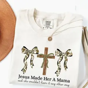 Comfort Colors Camo Coquette Christian Mama T-shirt, Jesus Made Her A Mama T-shirt, Duck Camo Pattern Shirt, Christian Hunting Camo Mama Shirt 3REG