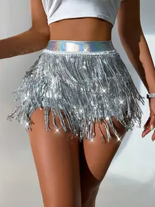 Women Sexy Sparkly Sequin Fringe Shorts For New Year Holiday Party Clothes