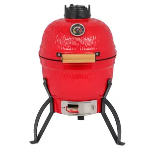 13-inch Thick Classic Traditional Portable Ceramic Kamado Charcoal Barbecue Grill for Camping & Hiking Outdoor Use (Orange) bbq wood stove