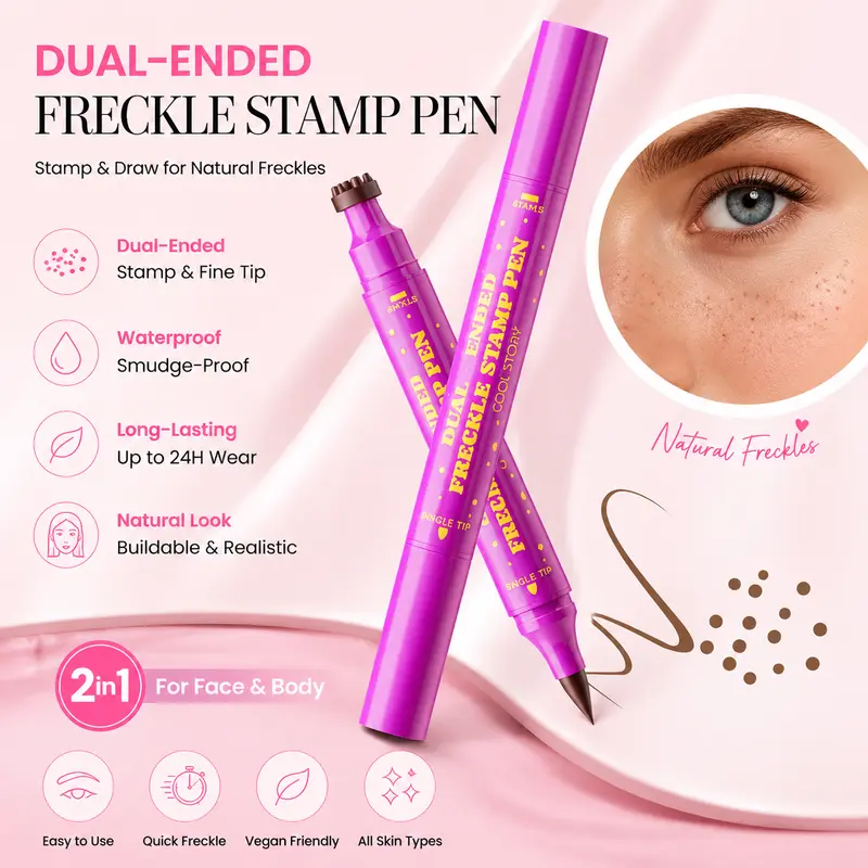 Dual-Ended Waterproof Faux Freckle Pen Cosmetic Set - Freckle Stamp, Precision Tip, Lightweight, Smudge-Proof, Long-Lasting for Daily Natural Face Makeup Tools