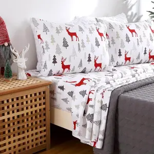 Christmas Sheets Queen, 4-Piece Brushed Microfiber Set, 16" Deep Pocket Fitted Sheet, Flat Sheet & 2 Pillowcases, Winter Holiday Bedding