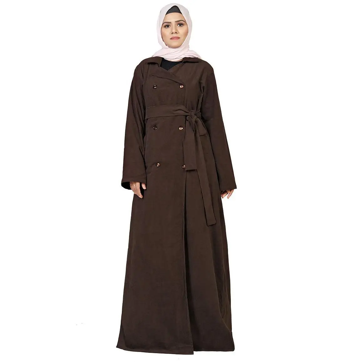 Women's Islamic Corduroy Overlaped Jacket With adjustable Belt