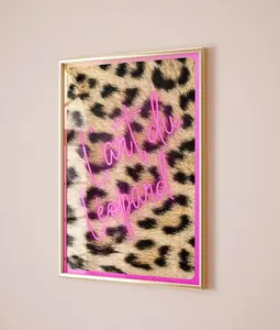 Leopard Wall Art Poster, Neon Pink Leopard Print, Preppy Coquette Girl Bedroom Decor