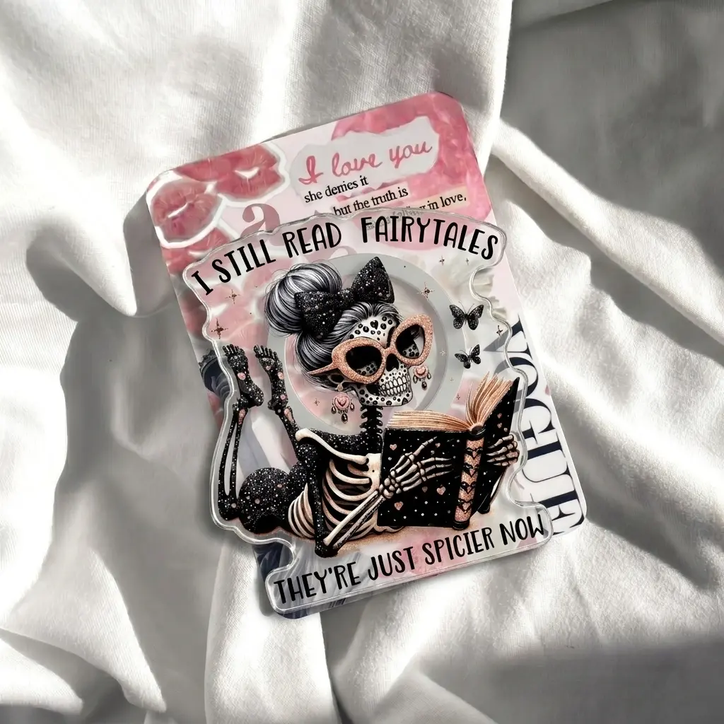 I Still Read Fairytales Spicier Now Phone Grip | Cute Gothic Skeleton Girl Bookish Phone Stand | Dark Romance Book Lover Cell Phone Holder | Spicy Bookworm Kindle Accessories Gift