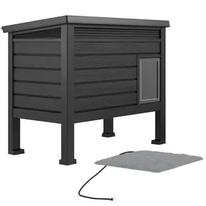 Outdoor Heated Cat House with Waterproof Roof & Cozy Heated Blanket Insulated Winter Shelter for Outdoor & Feral Cats Warm Safe Weatherproof Design