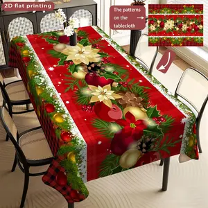 Christmas Plaid Tablecloth, Polyester Washable, Kitchen Dining Outdoor Picnic Garden Party Decorative Cloth