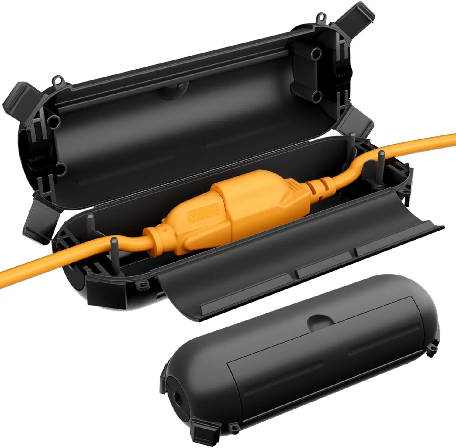 Restmo 2-Pack Small Black Compact Outdoor Extension Cord Cover with IP44 Waterproofing, 4 Lockable Latches & Safety Housing Case for Pool Pump, Fountain, Braided Wire, Christmas & Holiday Decorations Plugs/Electrical Connections