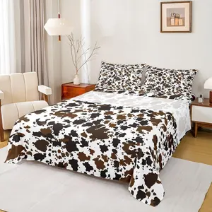 Cow Print Sheet Set,Brown White Cow Fur Bedding Set for Kids Boys Teens Room Decor,Farm Animal Print Bed Sheet with Deep Pocket Fitted Sheet