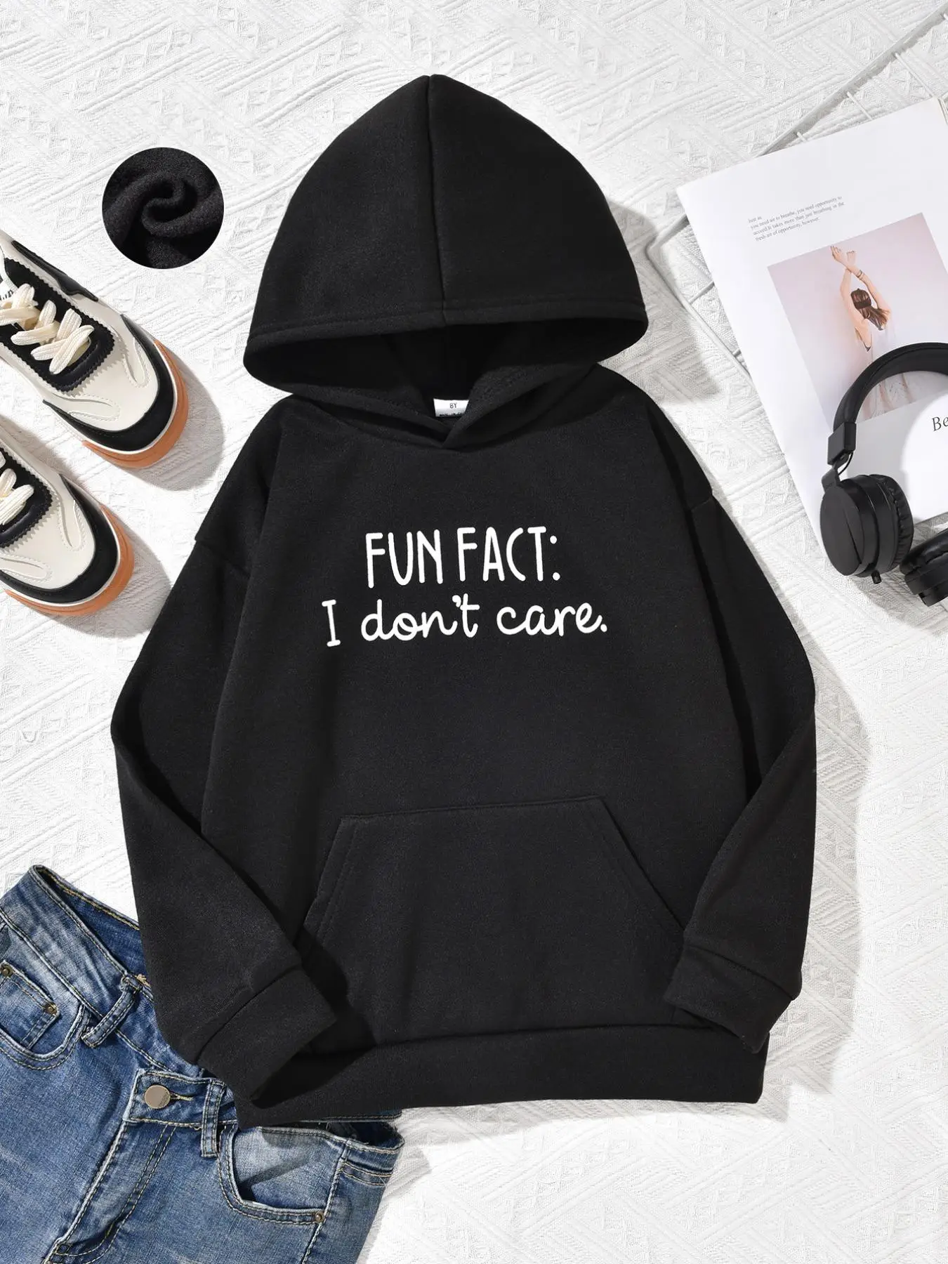 Girl's Letter Print Drop Shoulder Hoodie, Fashion Casual Pocket Hooded Sweatshirt for Daily Outdoor Wear, Girls Clothing for Fall & Winter