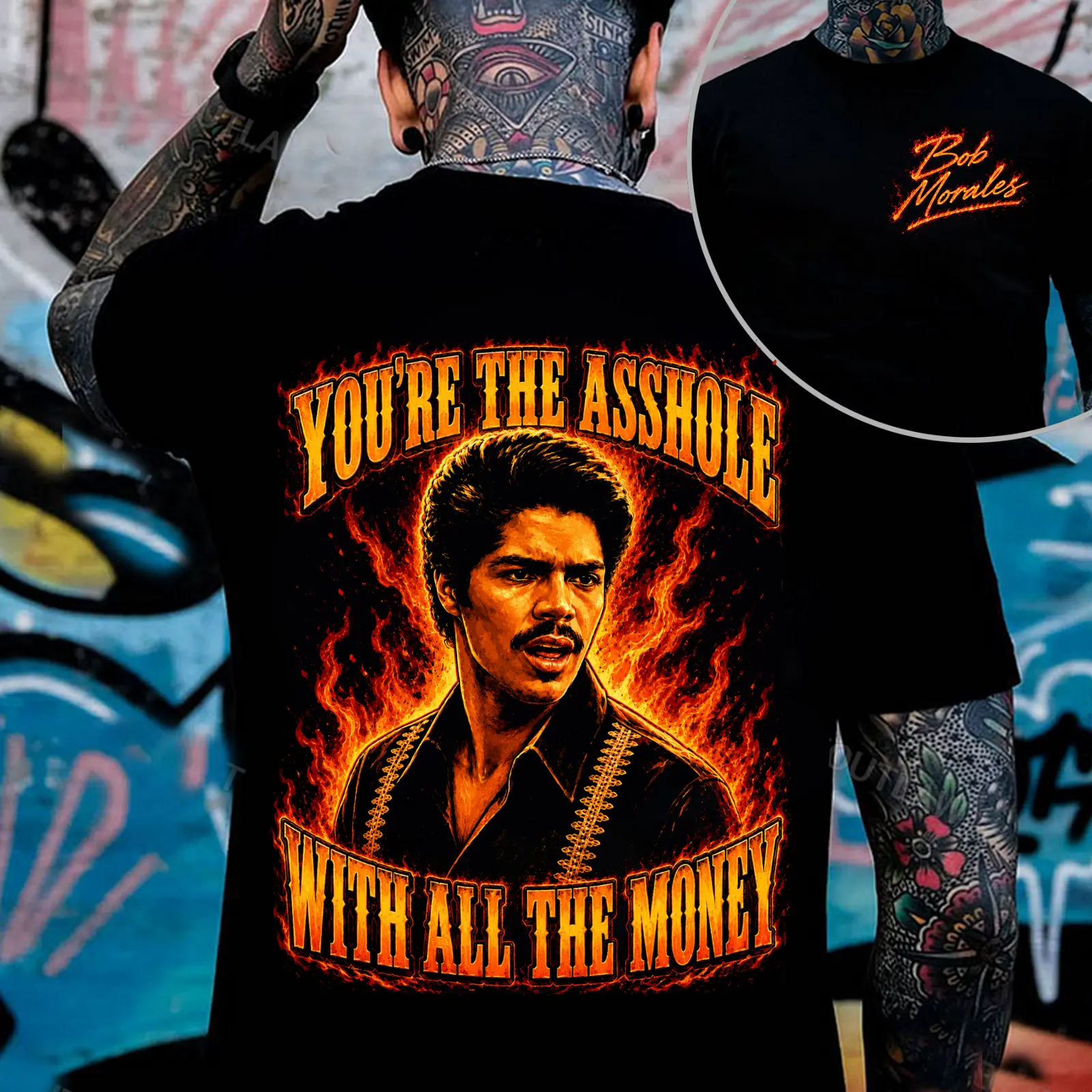 Bob Morales La Bamba T-Shirt, You’re The As*hole With All The Money Graphic Tee, Retro Latino Movie Fan Shirt, Chicano Style Black Cotton Top For Men Women