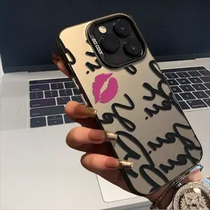 One Large Square Red Lips Letter Pattern Phone Case, Suitable for Apple iPhone17 16 15 14 13 12 11 XS XR X 8 7 Mini Plus Pro Max Series Cases, Halloween Gift, Easter Gift, Girlfriend, Boyfriend, Friends or Yourself