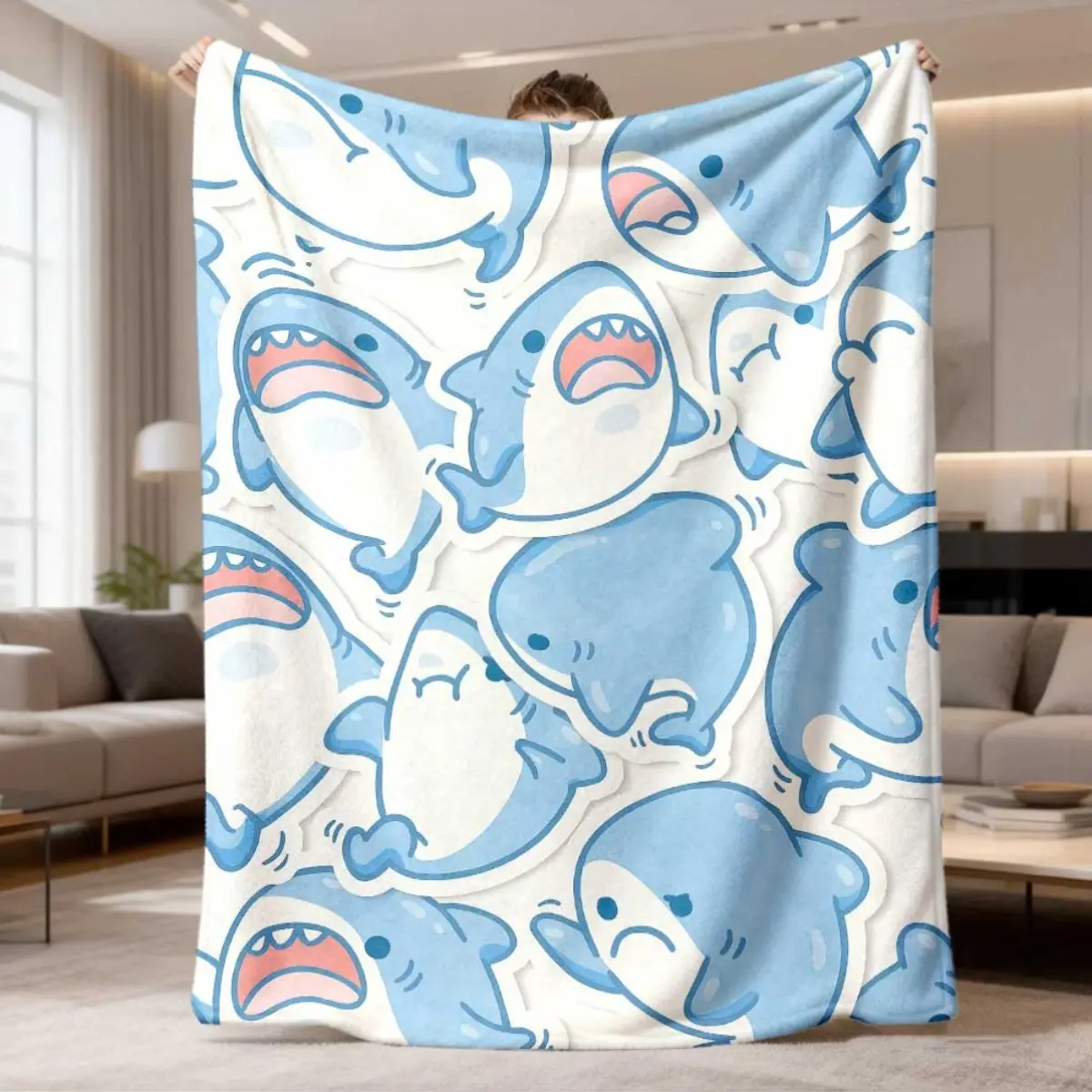 Cute Shark Blanket Throw Soft Fleece Cartoon Ocean Animals Blanket Aesthetic Room Decor Cozy Bed Couch Blanket TikTok Viral Gift for Kids Teens